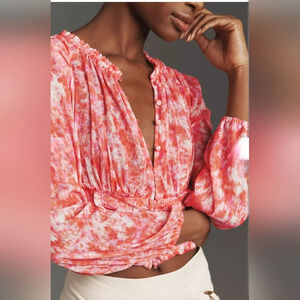 ANTHROPOLOGIE LONG-SLEEVE FEMME RUCHED CROPPED TOP